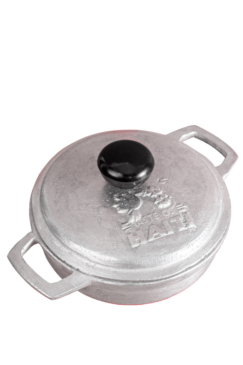 TOHB Mini Cast Aluminum Traditional Haitian Chodyè Set with Lid,Silver 0.5Qt